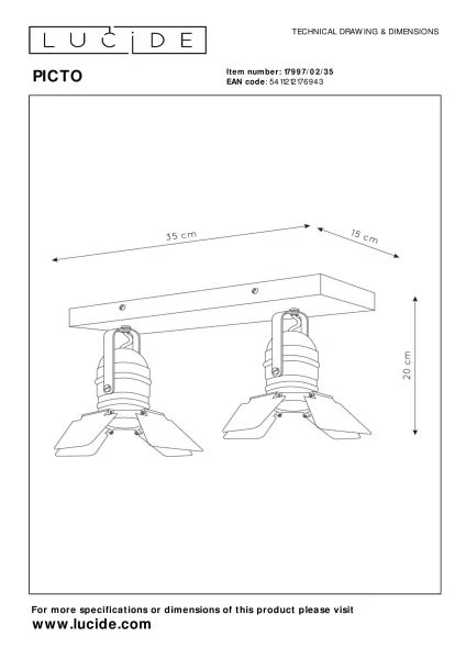 Lucide PICTO - Ceiling spotlight Children - 2xGU10 - Blue - technical